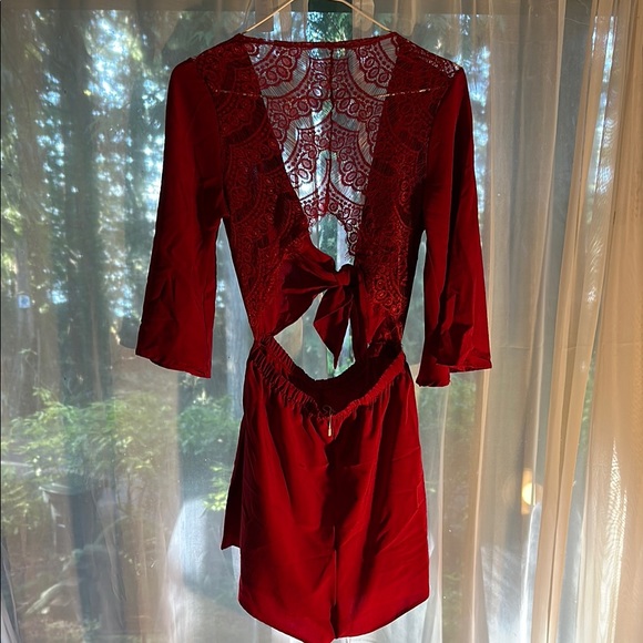 Reverse Red Lace-Back Romper - Picture 3 of 4